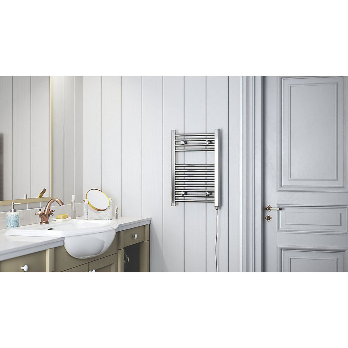 Terma Electric Towel Rail Radiator Flat Chrome Bathroom Warmer (H)600x(W)400mm - Image 3