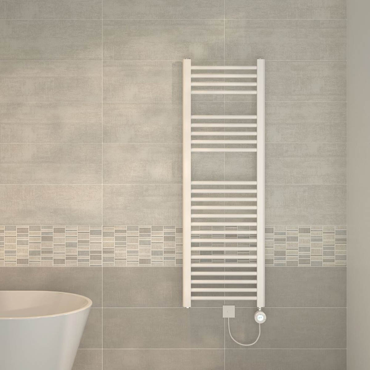 Flomasta Towel Radiator Electric White Flat Pre-Filled Warmer 1200x400mm 853BTU - Image 2