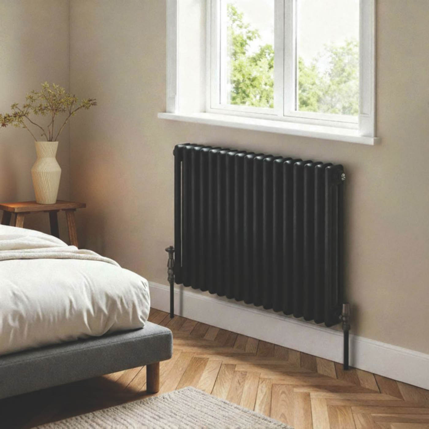 Flomasta 3 Column Radiator Black Horizontal Steel Traditional (H)60x(W)78.5cm - Image 2