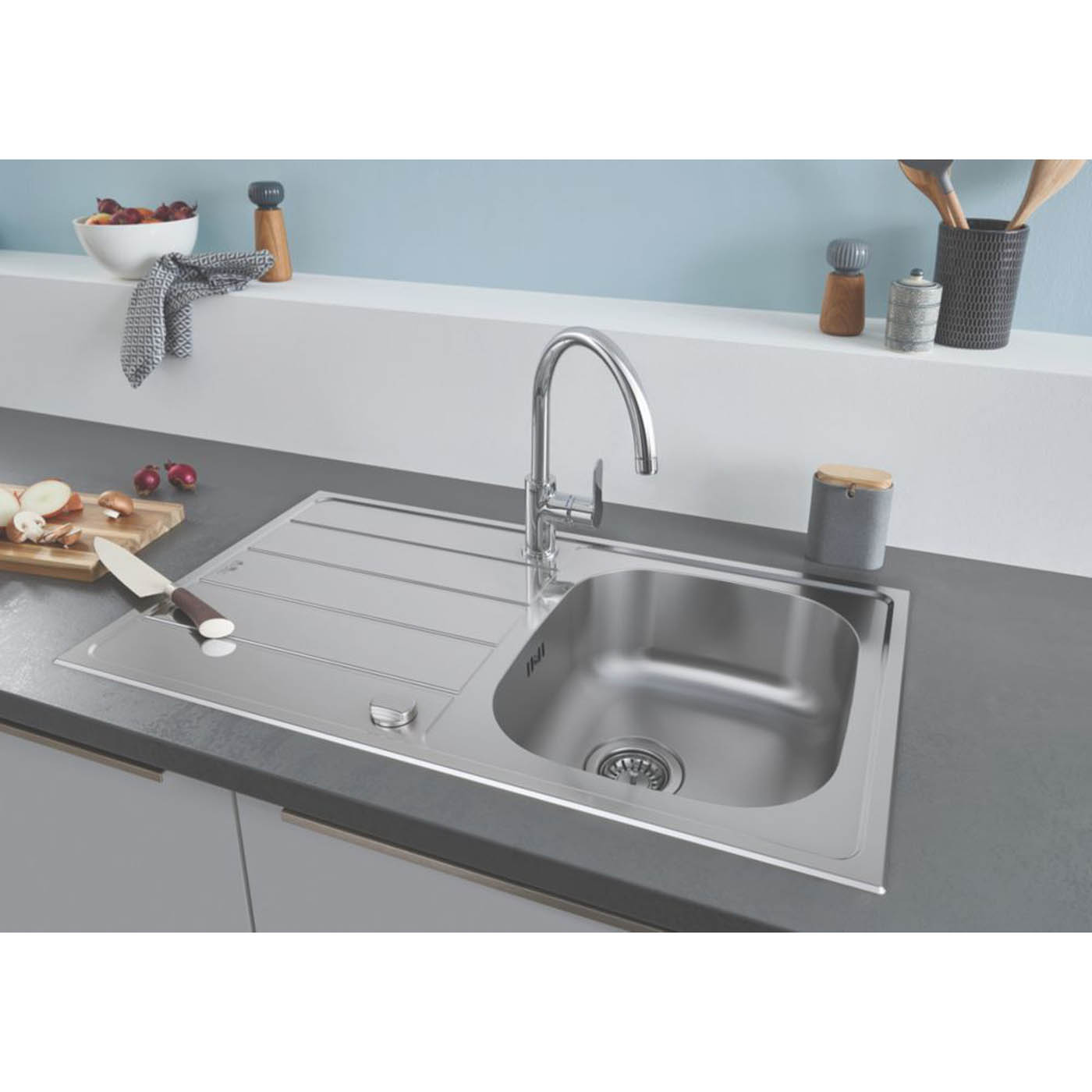 Grohe Kitchen Sink Inset K200 1 Bowl Stainless Steel Reversible 860 x 500mm - Image 4