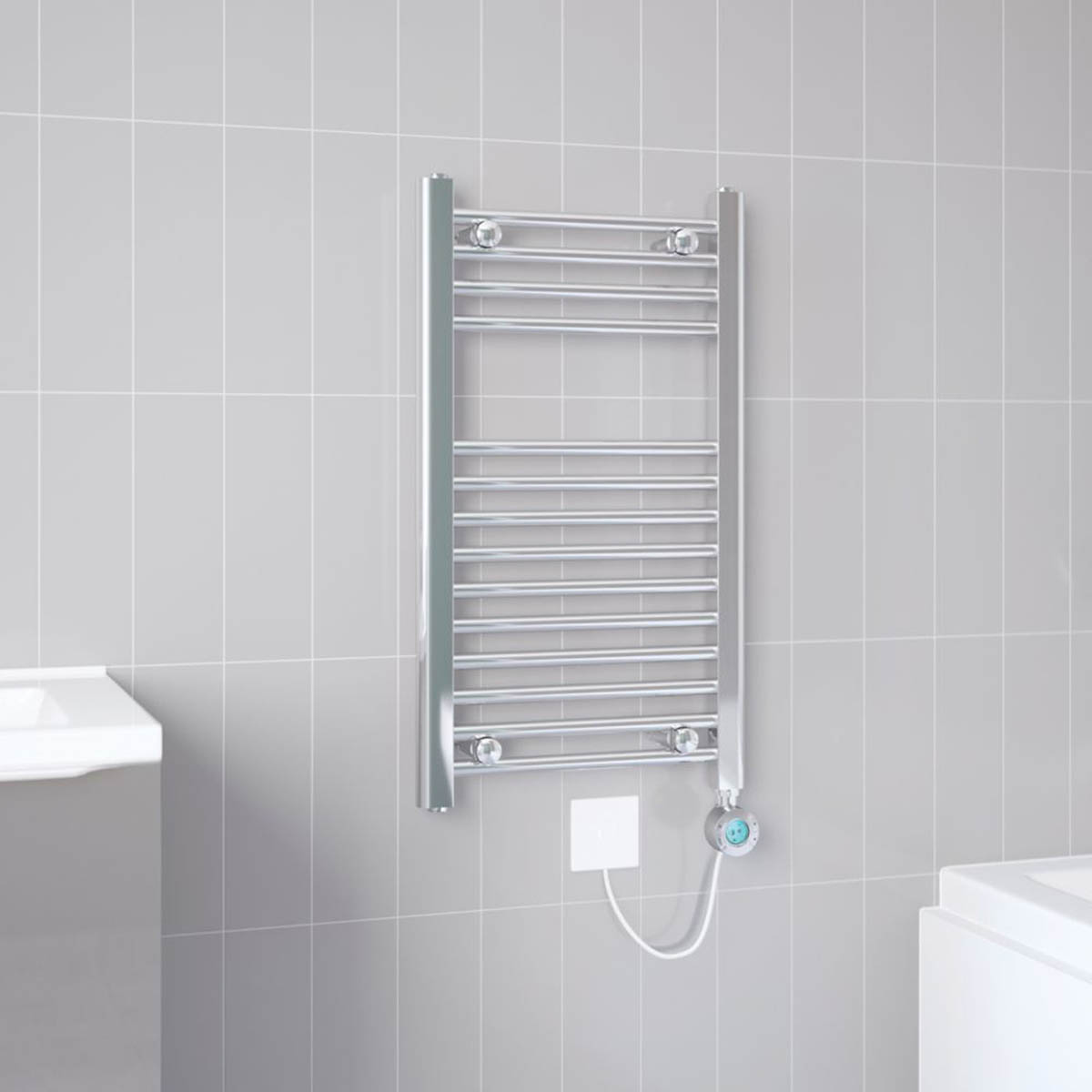 Flomasta Electric Towel Rail Radiator Chrome Flat Bathroom Warmer (H)70x(W)40cm - Image 3