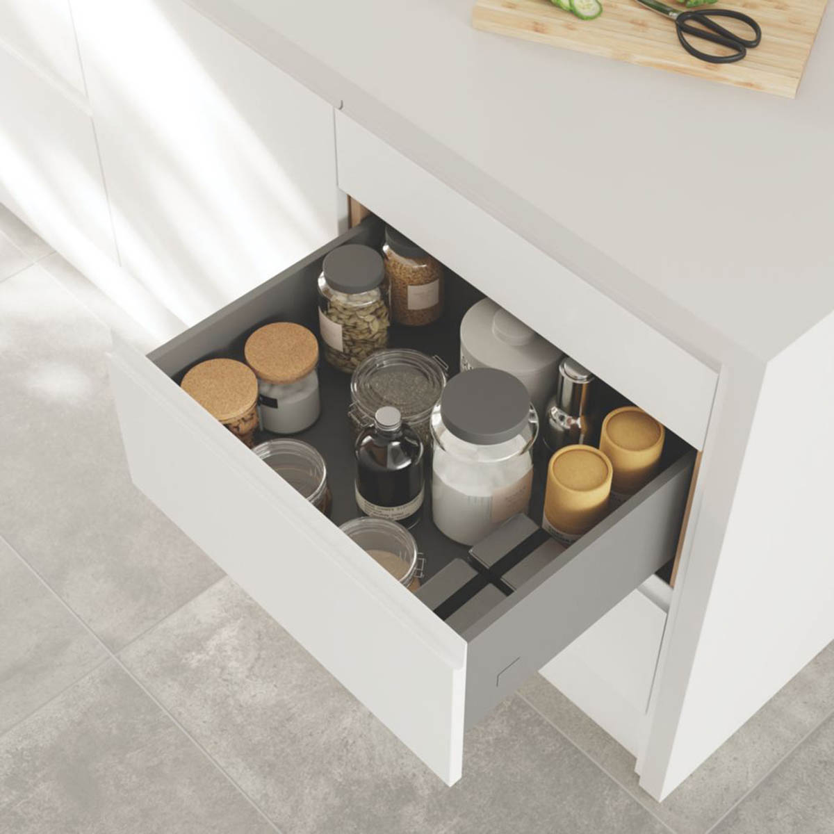 Essentials Kitchen Drawer Box Deep Matt Grey Soft Close Slimline Sides 800mm - Image 3