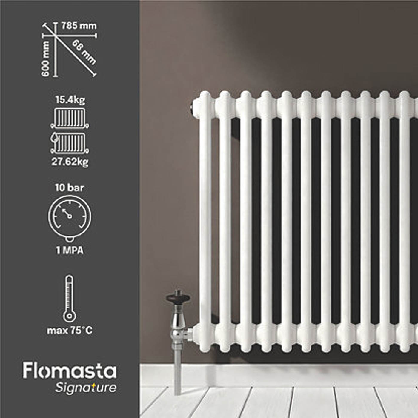 Flomasta 2 Column Radiator White Steel Horizontal Central Heating 60x78.5cm - Image 4