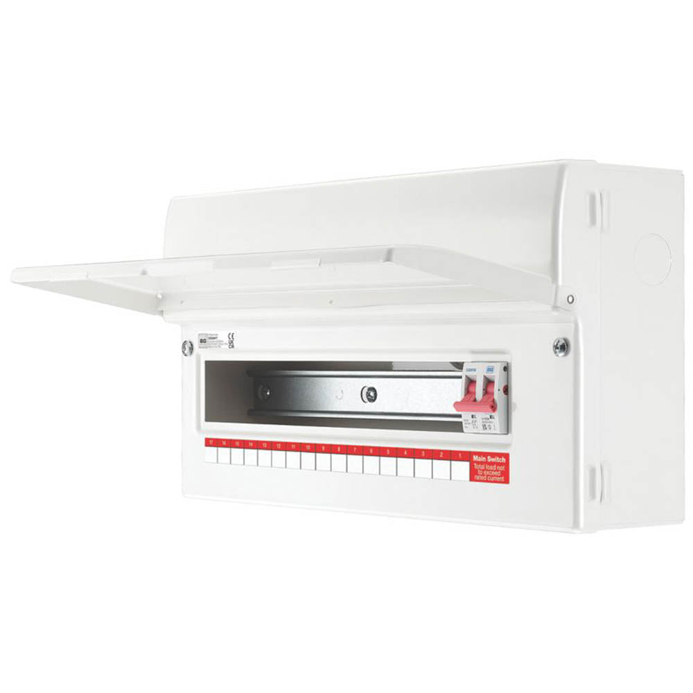 British General Consumer Unit Main Switch 230V 19 Module 17 Way 100A IP2XC Steel - Image 1