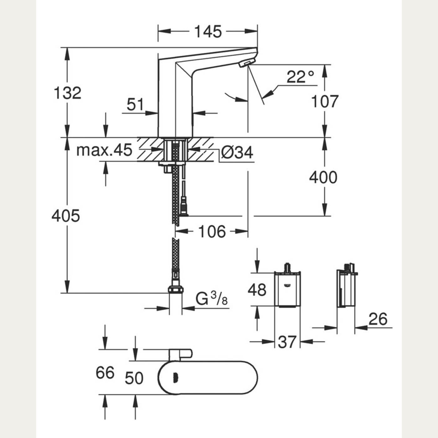 Grohe Bathroom Sink Sensor Tap Get E Touch-Free Basin Mono Mixer Chrome 132mm - Image 3