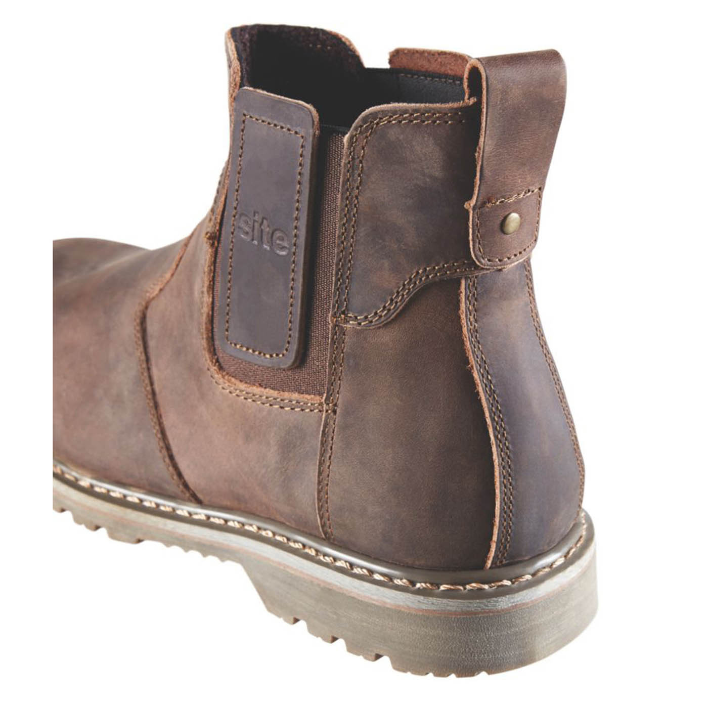Site Mens Safety Boots Brown Leather Steel Toe Cap Wide Fit Slip On Size 13 - Image 4