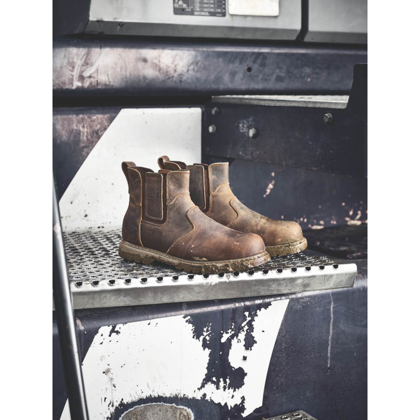 Site Mens Safety Boots Brown Leather Steel Toe Cap Wide Fit Slip On Size 13 - Image 5