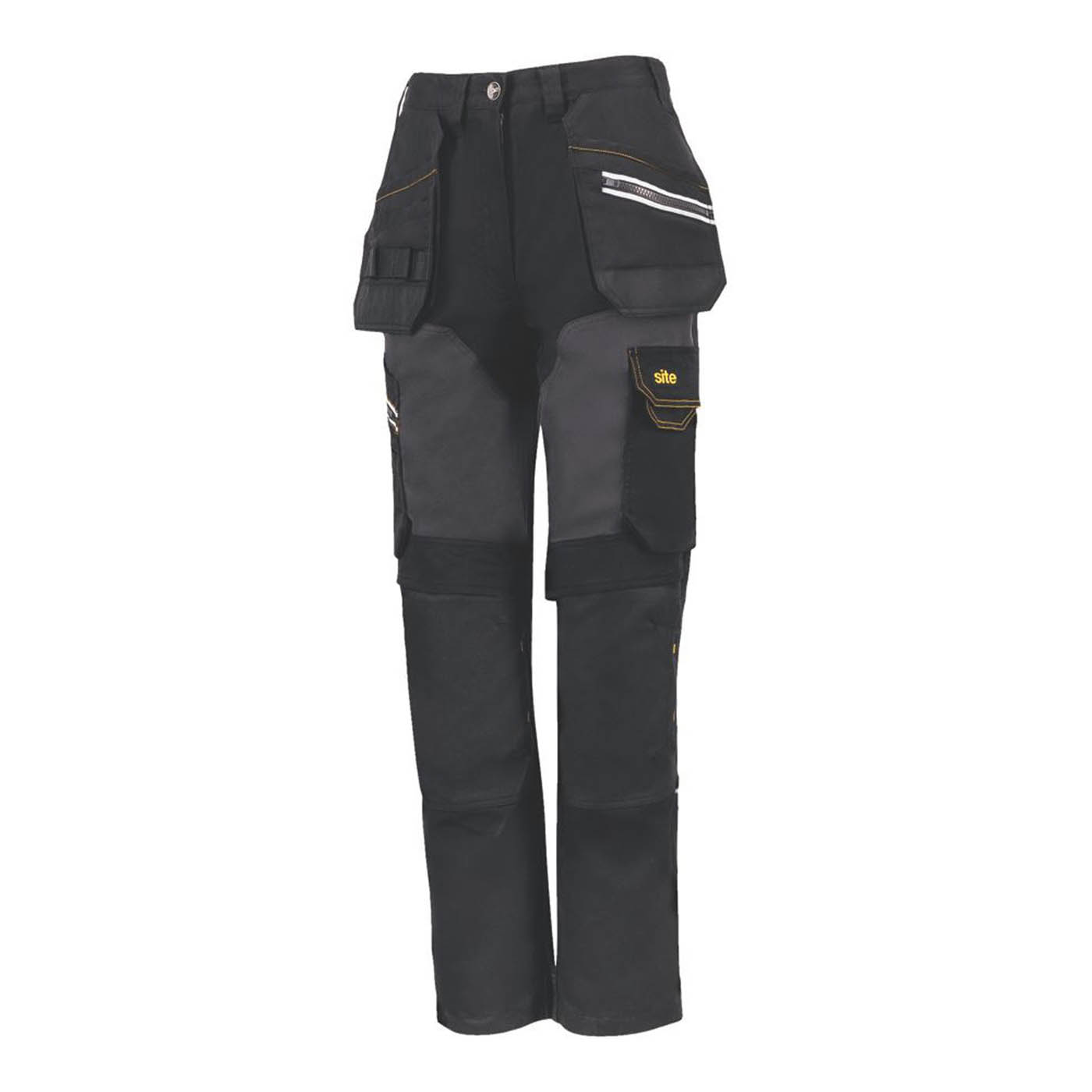 Site Work Trousers Womens Straight Leg Black Grey Multi Pockets Size 18 28L - Image 1