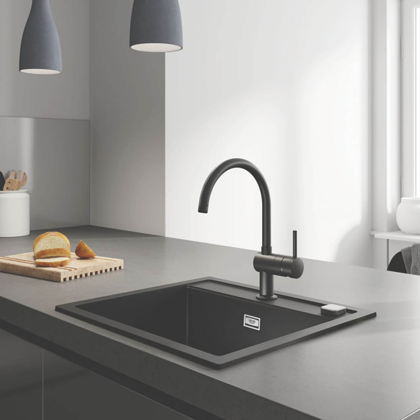 Grohe Kitchen Sink Tap Mono Mixer Matt Black Single Lever Swivel Spout Faucet - Image 2