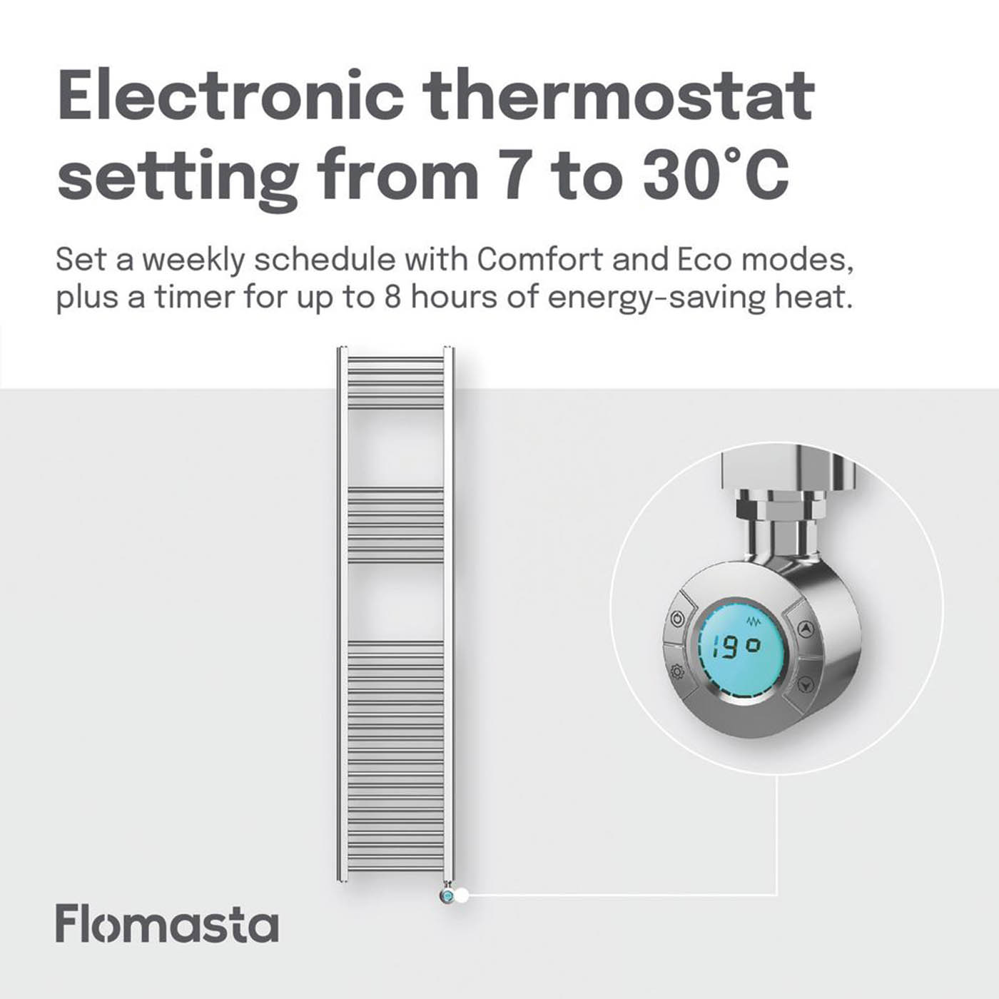 Flomasta Electric Towel Rail Radiator Chrome Flat Bathroom Warmer 180x40cm - Image 5