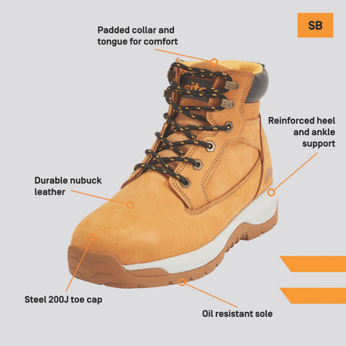 Site Safety Boots Mens Standard Fit Brown Leather Work Shoes Steel Toe Size 13 - Image 2