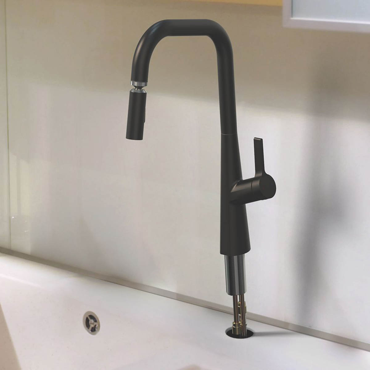 Swirl Kitchen Sink Tap Mixer Single Lever Matt Black Pull-Out Spout Brass Modern - Image 3