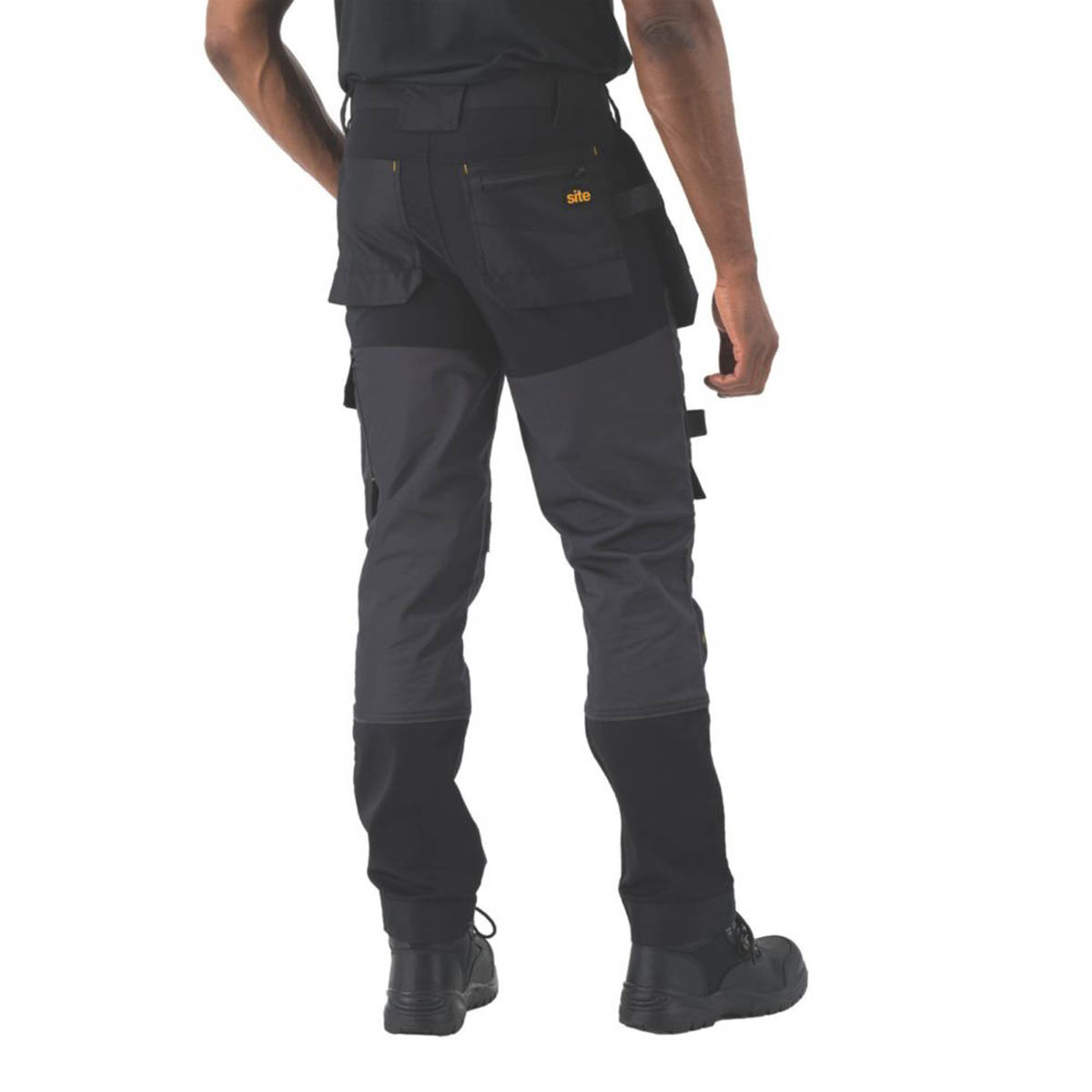 Site Work Trousers Mens Slim Fit Black Grey Stretch Multi Pockets Cargo 38W 32L - Image 6