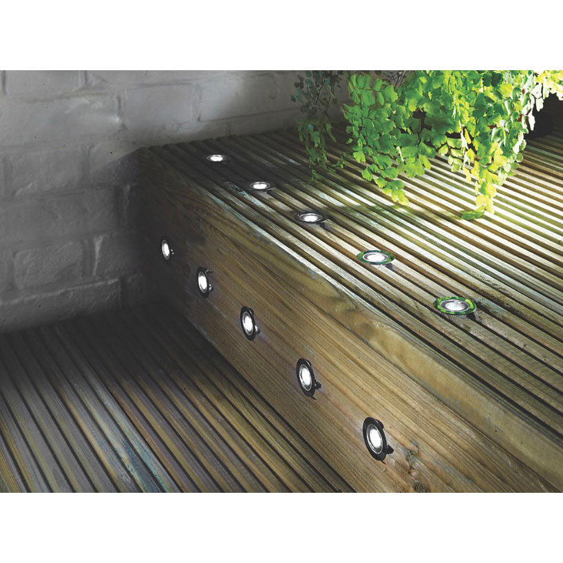 LED Deck Lights Cool White Chrome Outdoor Garden Modern Recessed Pack Of 10 - Image 1
