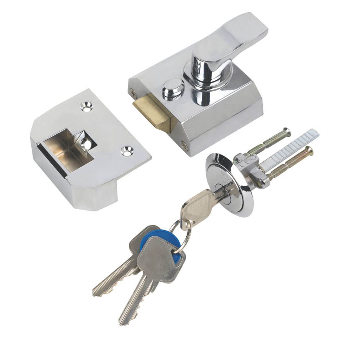 Smith and Locke Night Latch Polished Chrome 40mm Backset Traditional 3 keys - Image 2