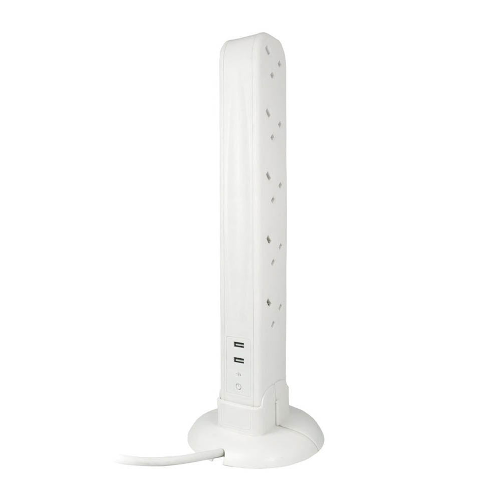 Tower Extension Lead 230V 13A 10 Gang 2 USB Ports Type A Surge LED Indicators 1m - Image 1