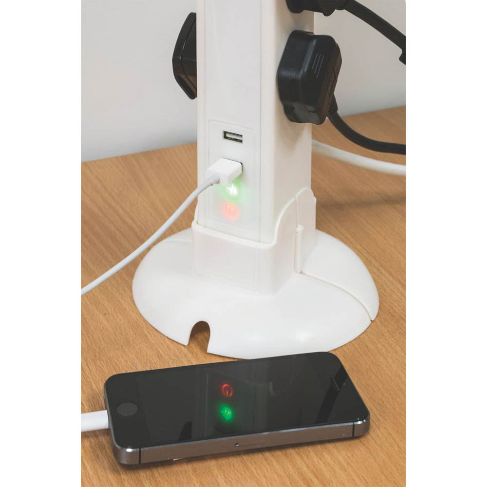 Tower Extension Lead 230V 13A 10 Gang 2 USB Ports Type A Surge LED Indicators 1m - Image 4