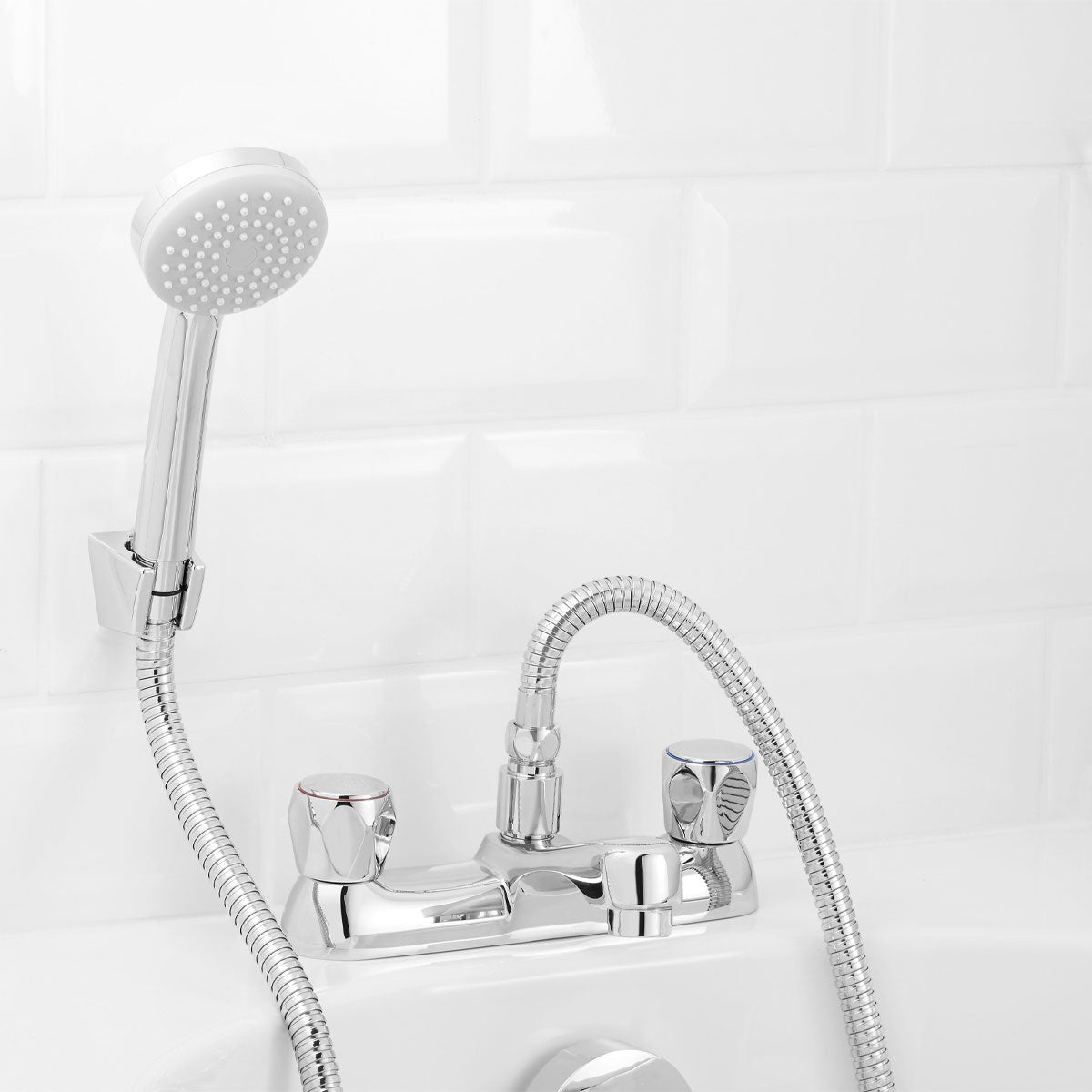 Bath Filler Tap Mixer Shower Chrome Brass Dual Lever Round Head Bathroom - Image 2