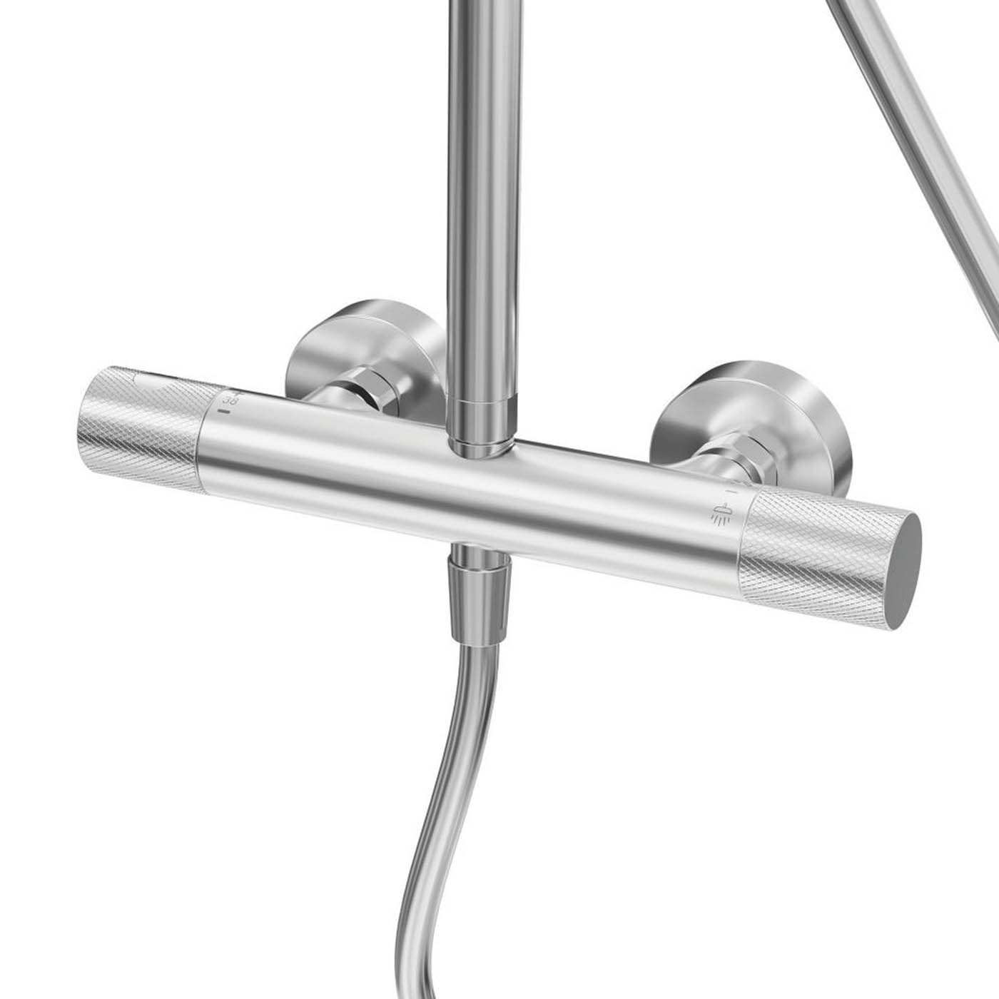 Swirl Thermostatic Shower Exposed Chrome Single Spray Pattern Twin Head Bathroom - Image 3