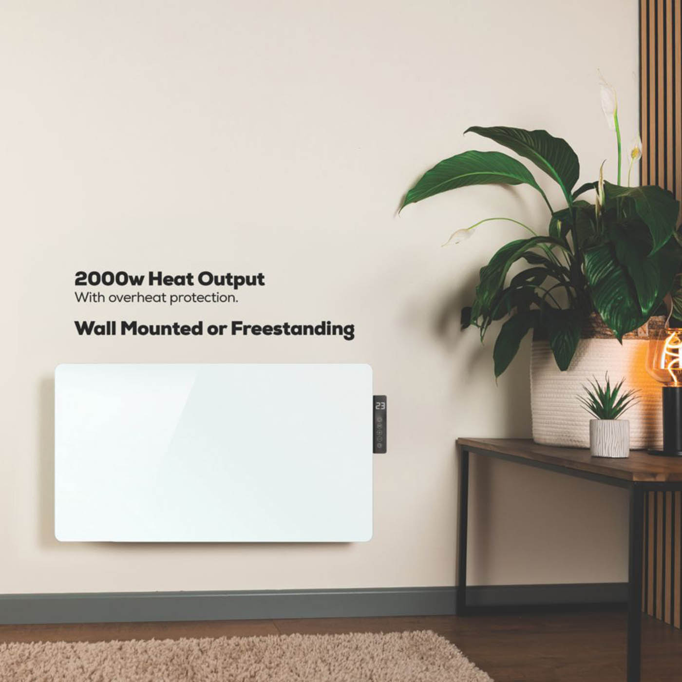 TCP Convector Panel Heater Electric Glass White Portable Modern 2000W 44 x78.3cm - Image 2