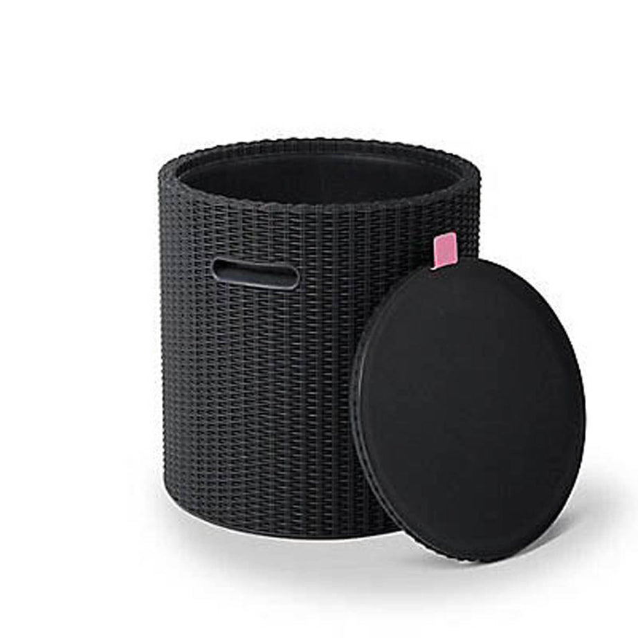 Cool Storage Stool 39L Stylish Side Table Outdoor Rattan Effect Graphite 3In1 - Image 1