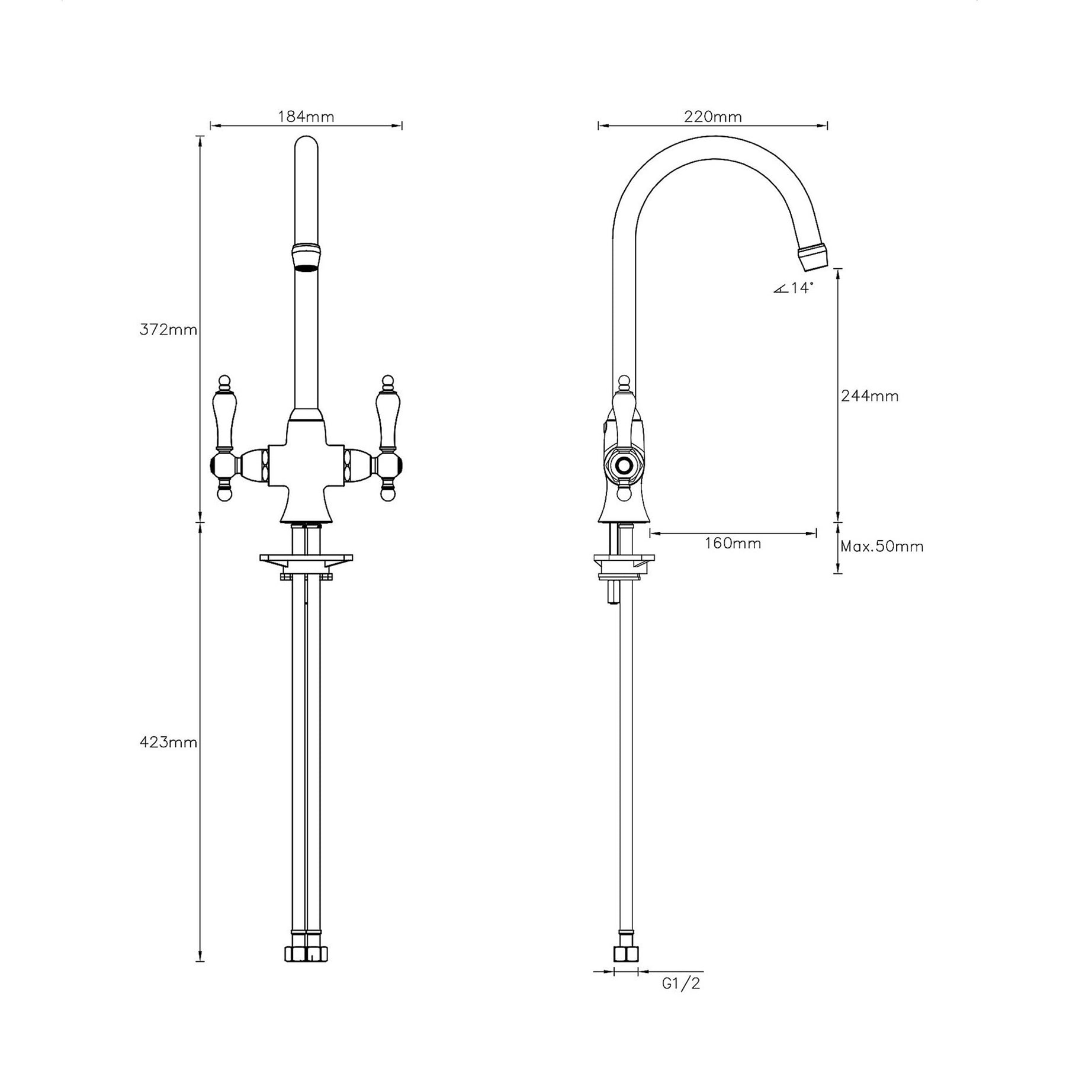 Kitchen Tap Mixer Chrome Dual Lever 1/4 Turn Swivel Spout Brass Modern Faucet - Image 4