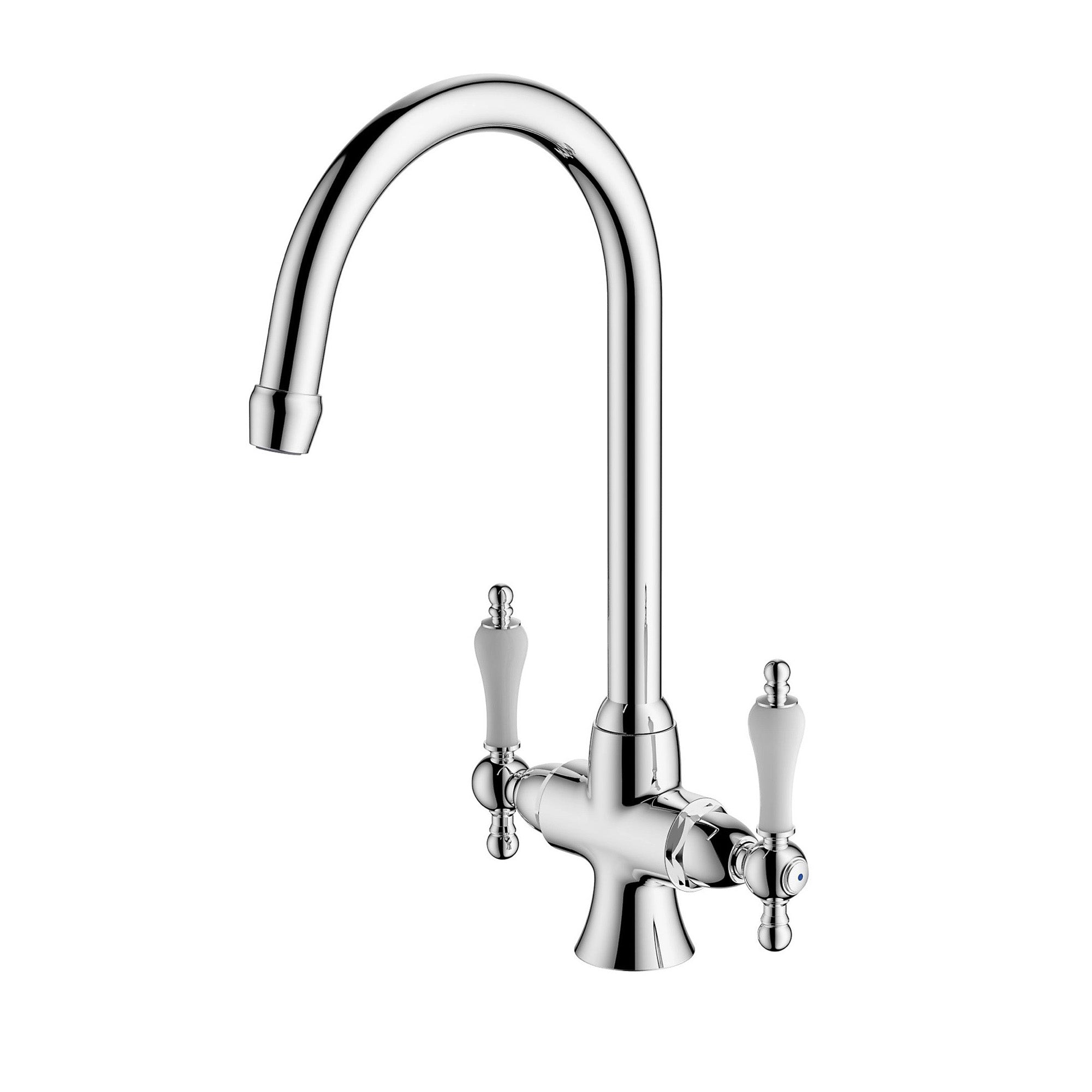 Kitchen Sink Tap Mixer Chrome Dual Lever 1/4 Turn Swivel Spout Brass Faucet - Image 1