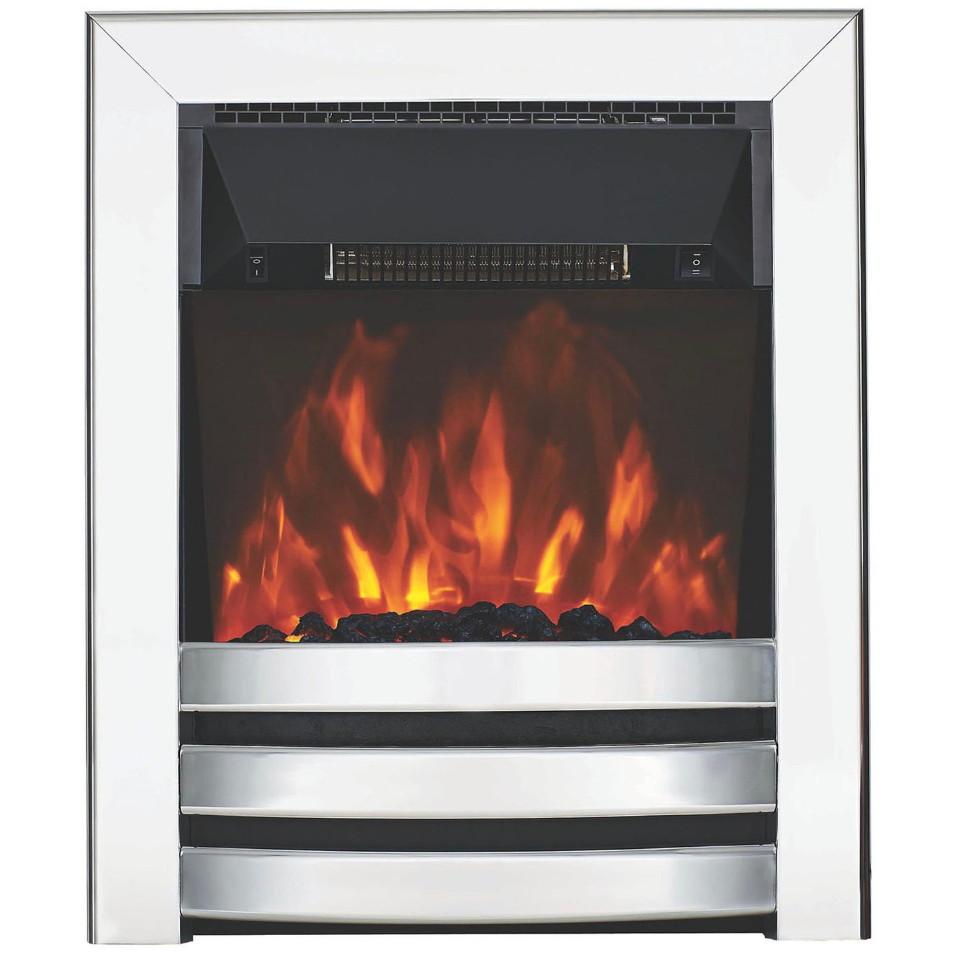 Focal Point Electric Fire Heater Chrome Fan Flame Effect Remote Control 2 kW - Image 1