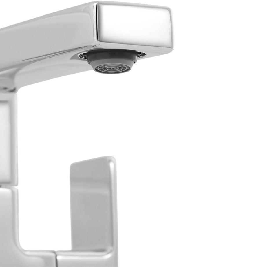 Bathroom Basin Mixer Tap Monobloc Brass Chrome Square With Waste Modern - Image 6