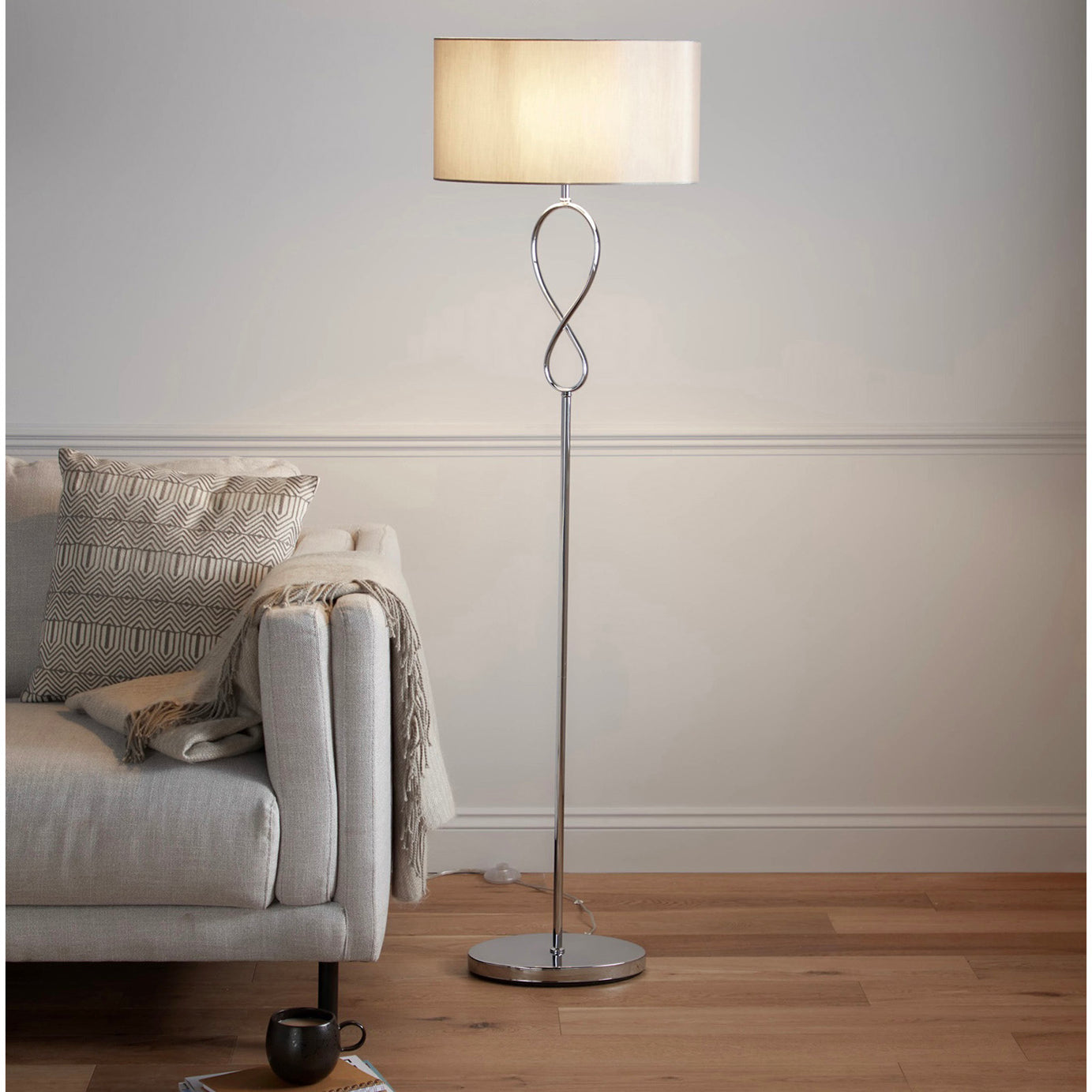 Floor Lamp Grey Chrome Effect Standing Bedroom Living Room Light IP20 60W H1.52m - Image 1