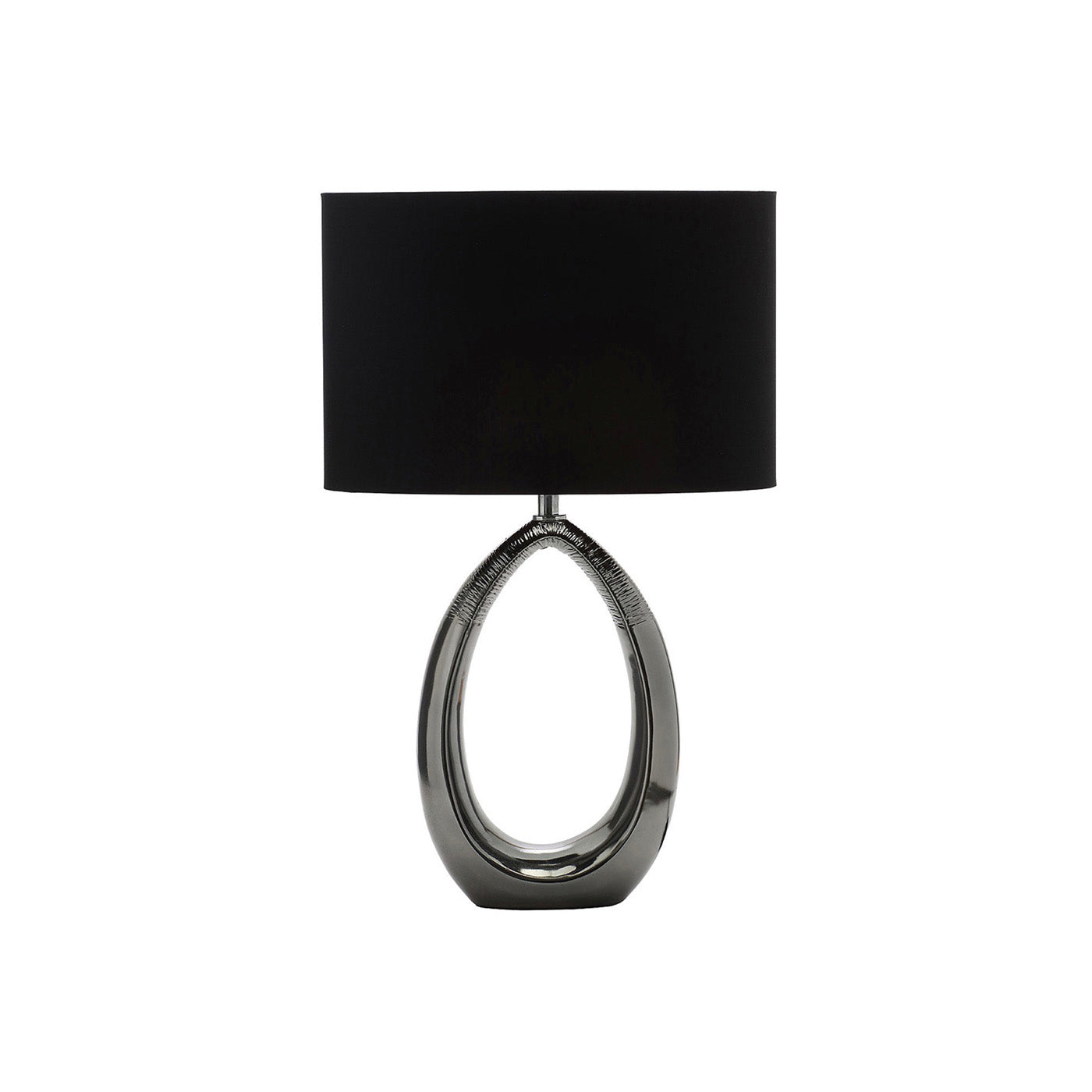 Ceramic Table Lamp Black Shade Drum Bedside Living Room Light - Image 2