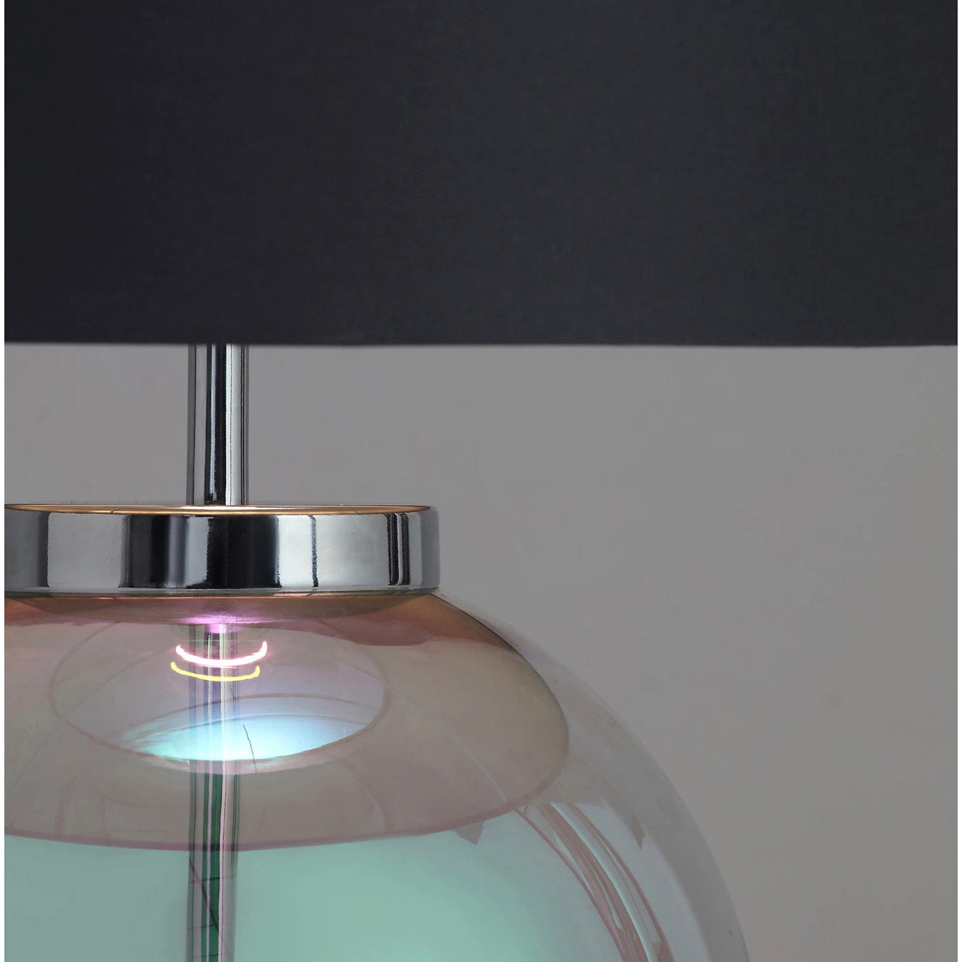 Table Lamp Iridescent Glass Base Bedside Night Light Drum Shade Modern 28W 47cm - Image 3