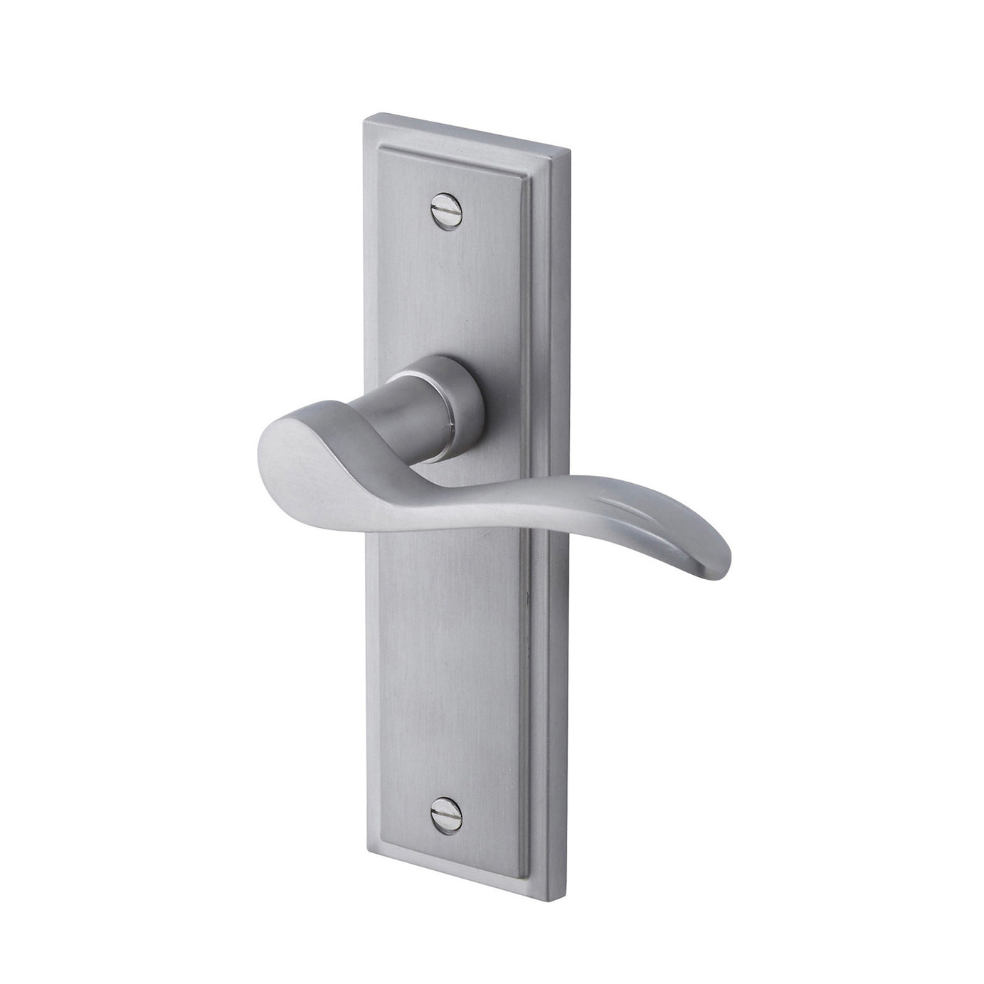 Door Handle Scroll Latch Satin Nickel Effect Aluminium Indoor Pair (L)105mm - Image 1