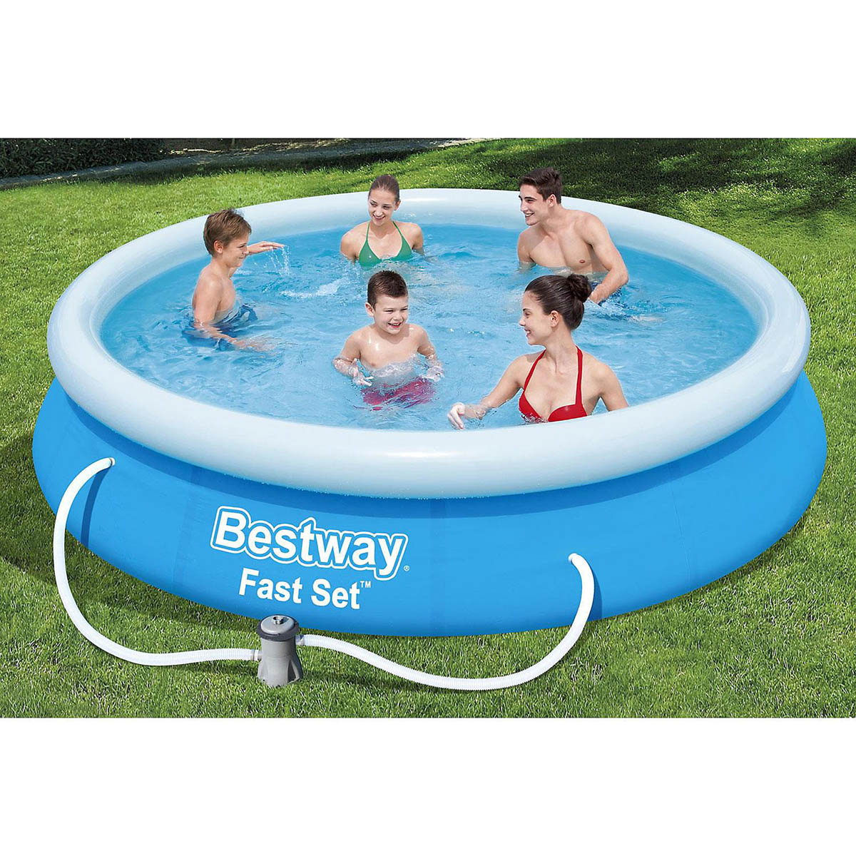Inflatable Paddling Swimming Pool Round Family 12ft x 30" With Filter Pump 5377L - Image 2