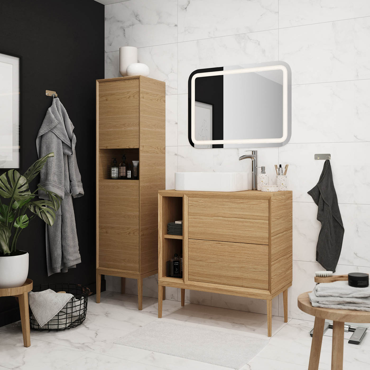 Avela Bathroom Vanity unit Wall-Mounted Matt Oak Effect Modern (H)600 (W)600mm - Image 3