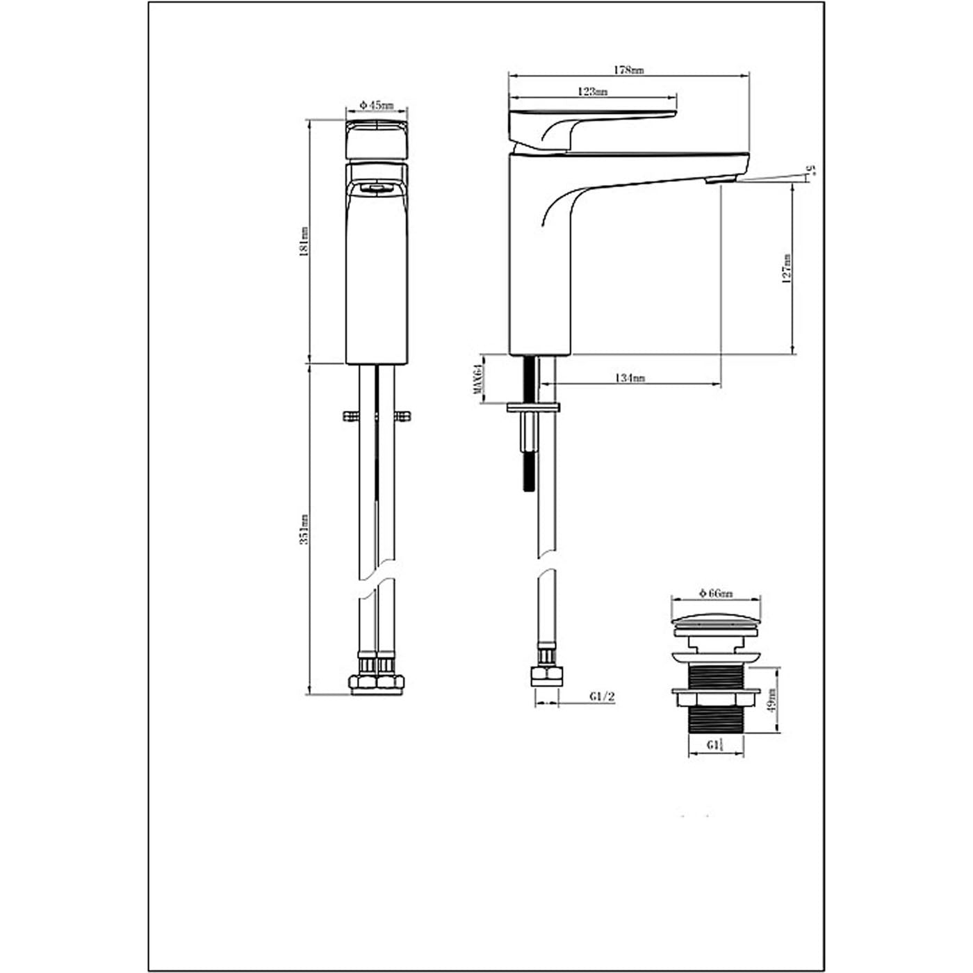 Bathroom Basin Tap Mono Mixer Tall Brass ¼ Turn Operation Waste Modern Faucet - Image 3