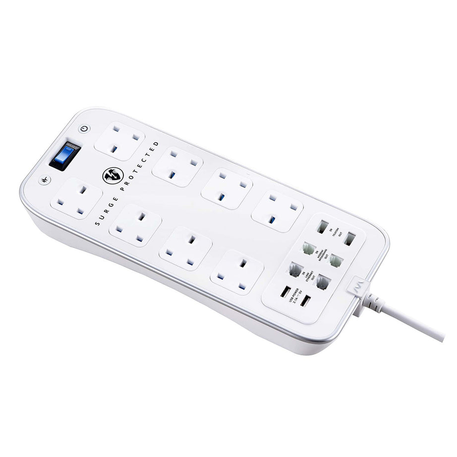 Masterplug 8 socket Extension Lead SRPTU82PW2-BD Power Indicator 2m White - Image 2