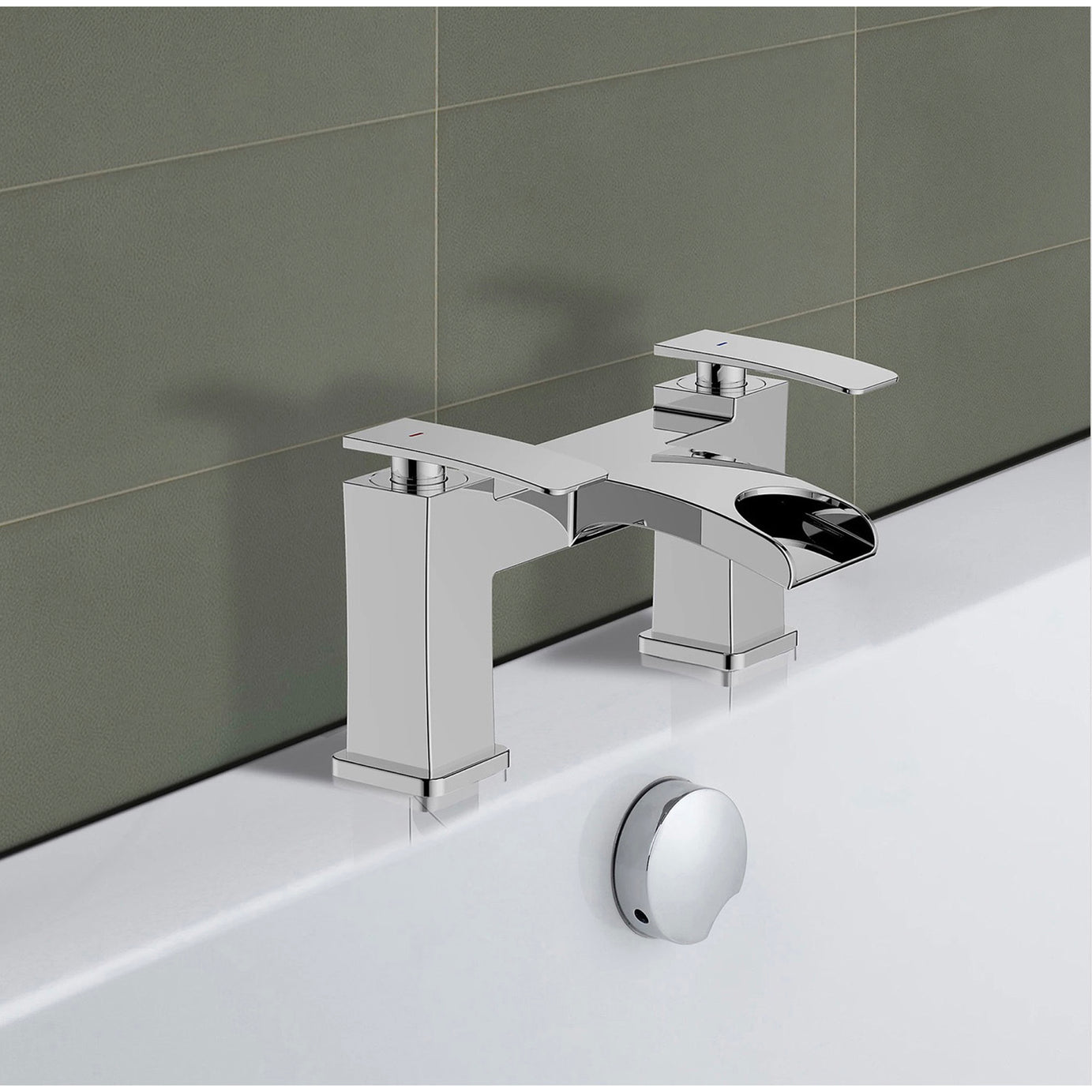 Bath Filler Tap Dual Lever Manual Modern Chrome Plated Bathroom Square - Image 2