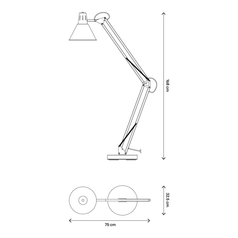 Floor Lamp Matt Black Retro Articulated Arm Tilting Head Livingroom (H)168cm - Image 3