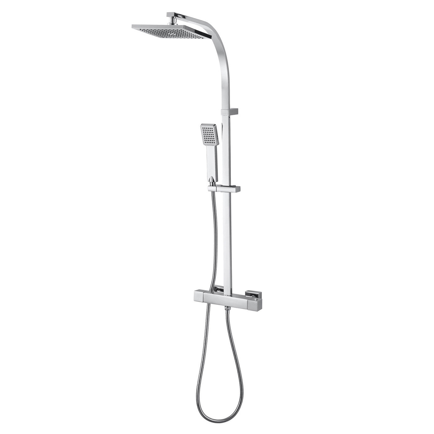Thermostatic Shower Mixer Bathroom Chrome Twin Square Head Riser Rail Modern - Image 1