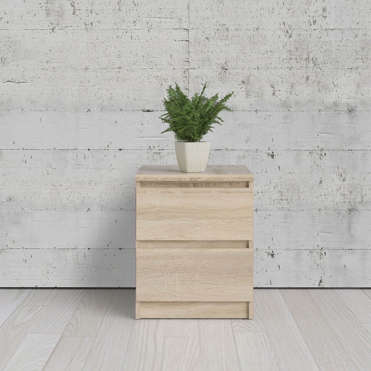 Bedside Table Matt Oak Effect 2 Drawer Bedroom Furniture Bedside Contemporary - Image 1