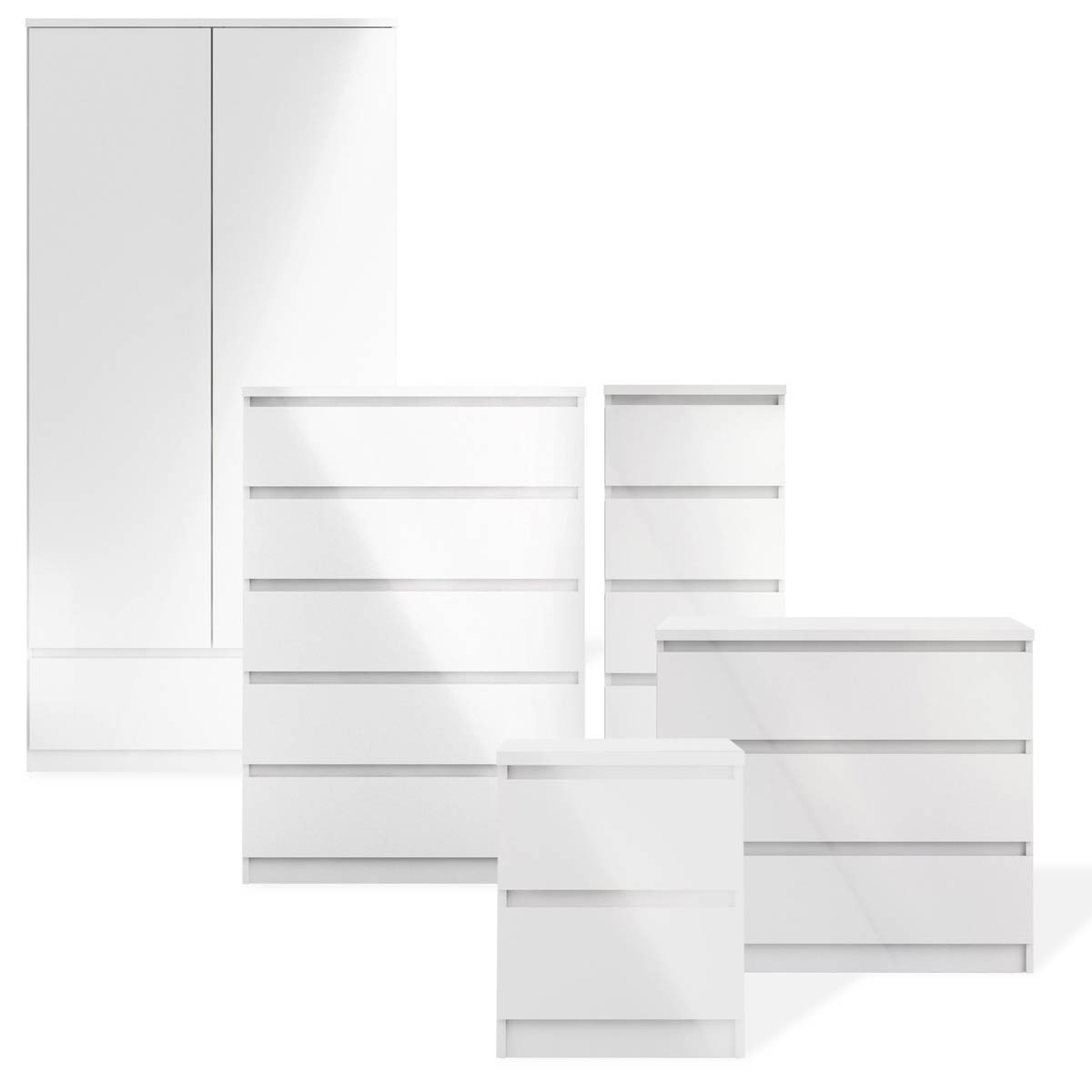 Chest Of Drawers Gloss White 5 Drawer Bedroom Furniture Storage Bedside - Image 2