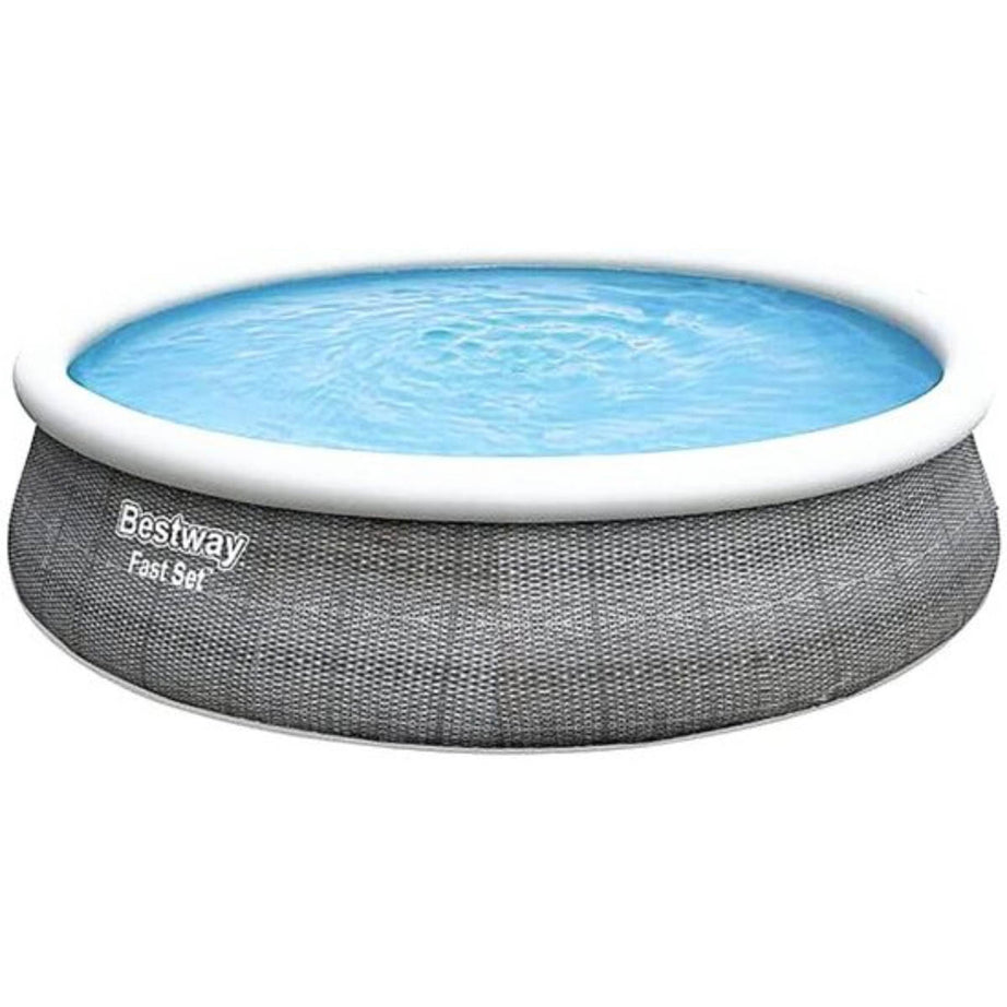 Bestway Inflatable Swimming Pool Above Ground Round Grey Rattan Effect 15ft - Image 1