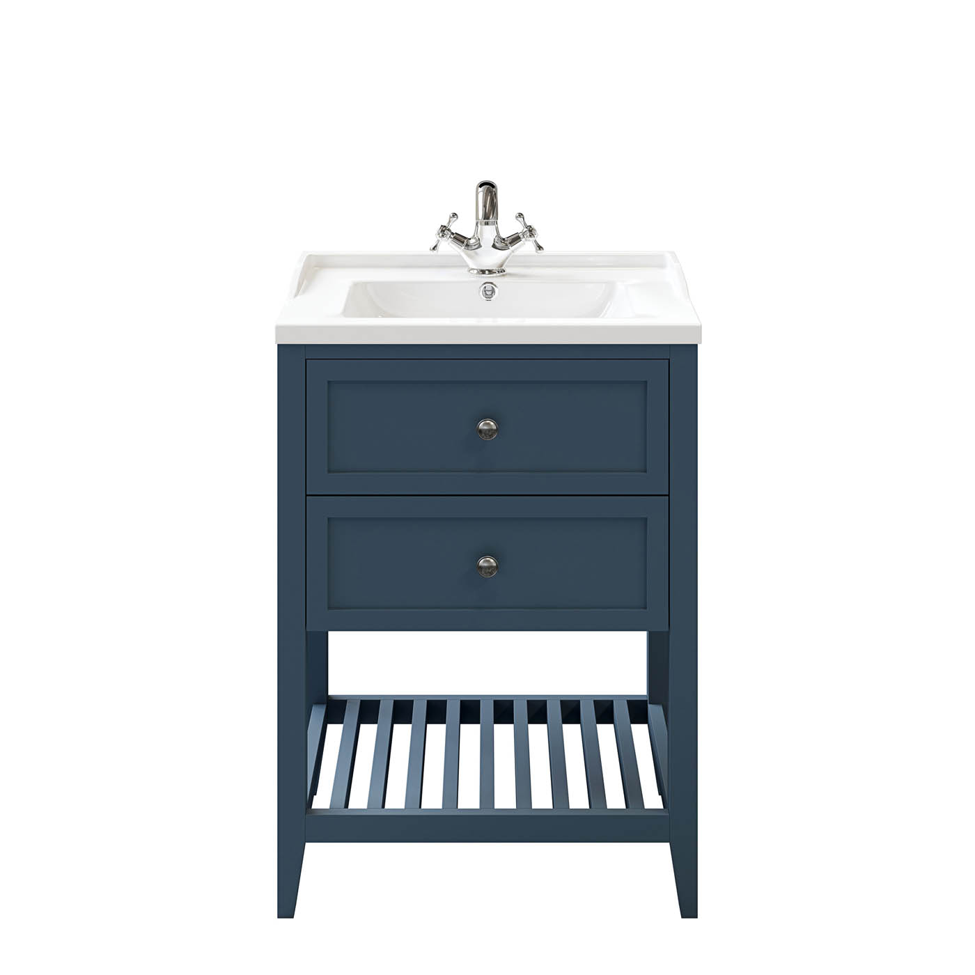 Bathroom Vanity Unit Satin Blue Freestanding 2 Drawers Cabinet Shelve Storage - Image 5