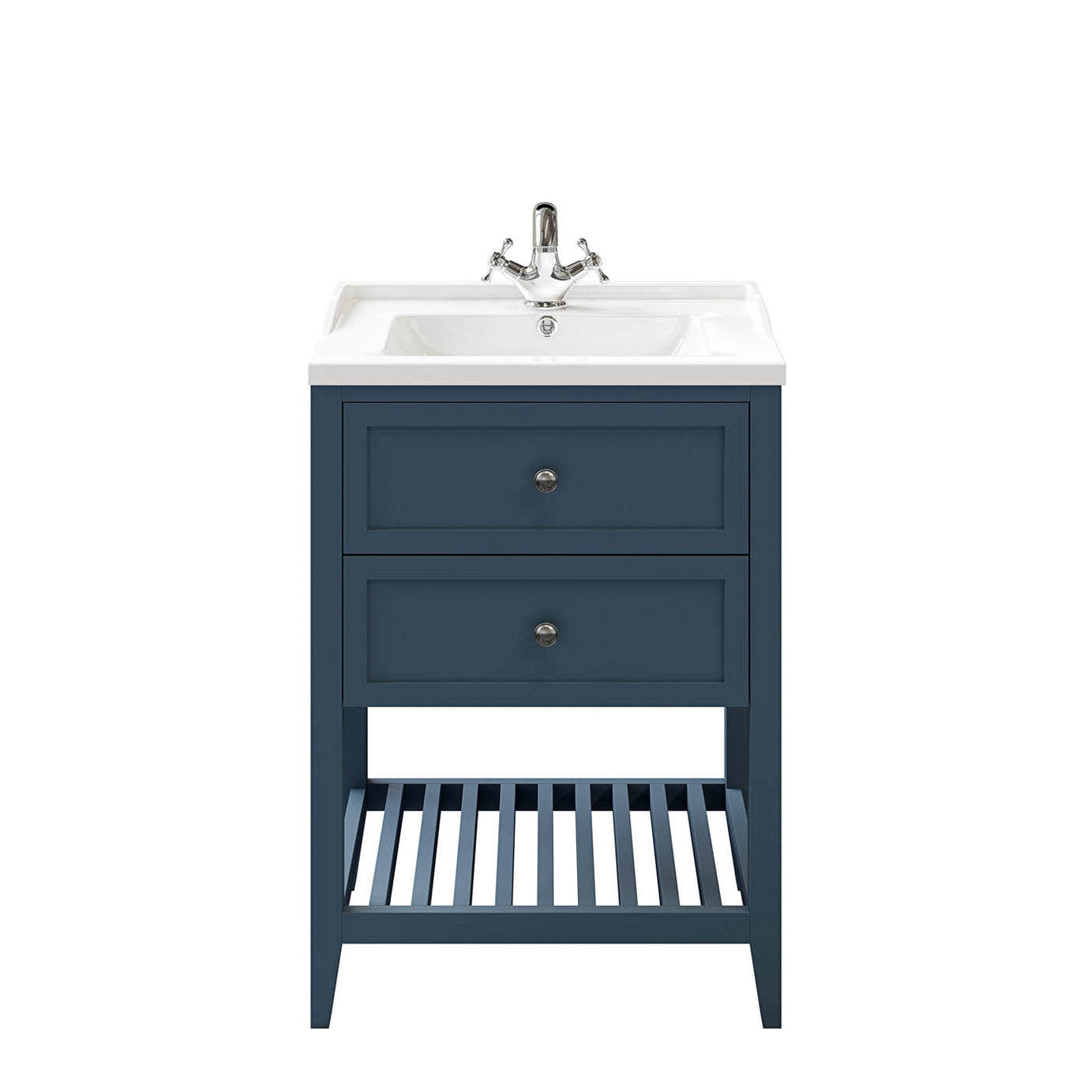 Bathroom Vanity Unit Satin Blue Freestanding 2 Drawers Cabinet Shelve Storage - Image 5