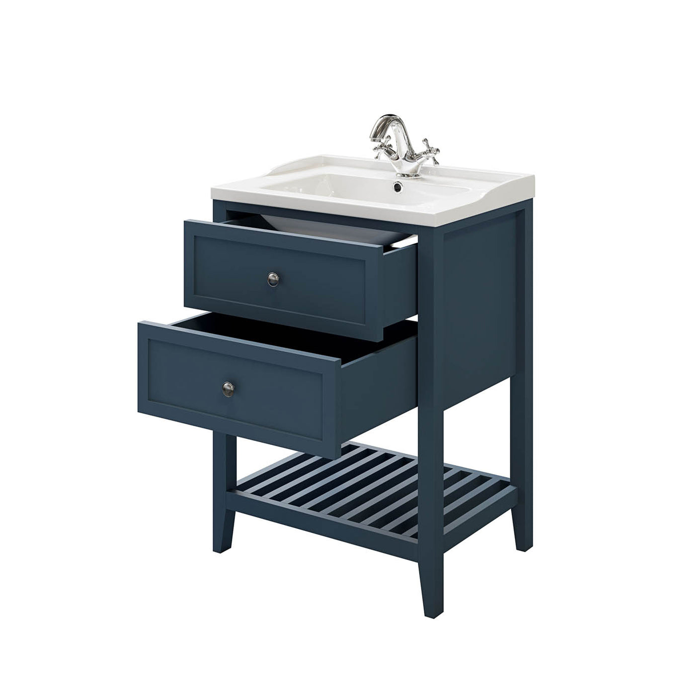 Bathroom Vanity Unit Satin Blue Freestanding 2 Drawers Cabinet Shelve Storage - Image 7