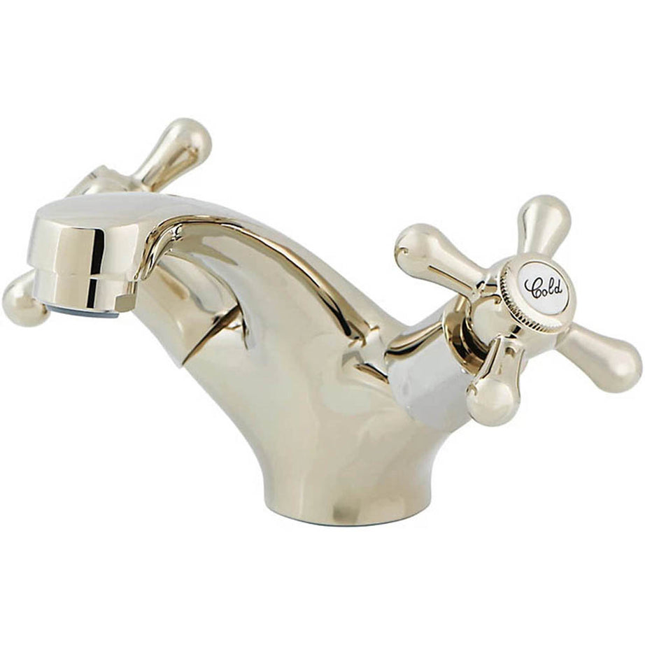 Bathroom Basin Tap Mono Mixer Gold Effect Double Lever Brass ¼ Turn Faucet - Image 1