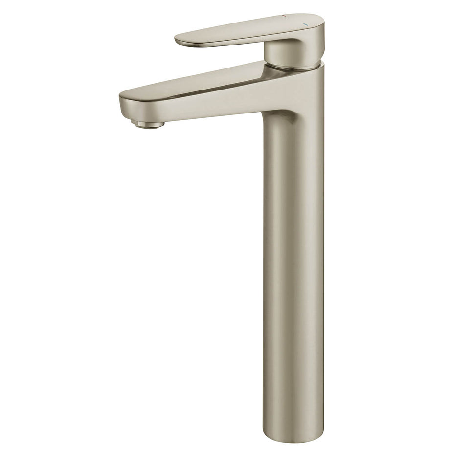 Bathroom Basin Mixer Tap Tall Brass Brushed Nickel Effect Single Lever Round - Image 1