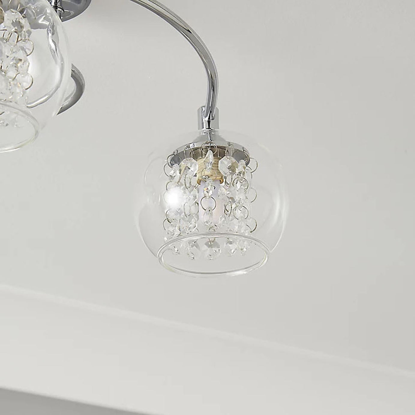 Ceiling Light 3 Way Clear Beaded Glass Globe Shades Chrome Bedroom Living Room - Image 4