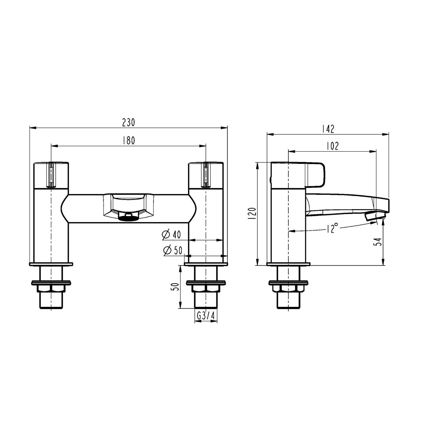 Bath Filler Tap Mixer Matt Black Ceramic Cartridge Double Lever Modern Bathroom - Image 2